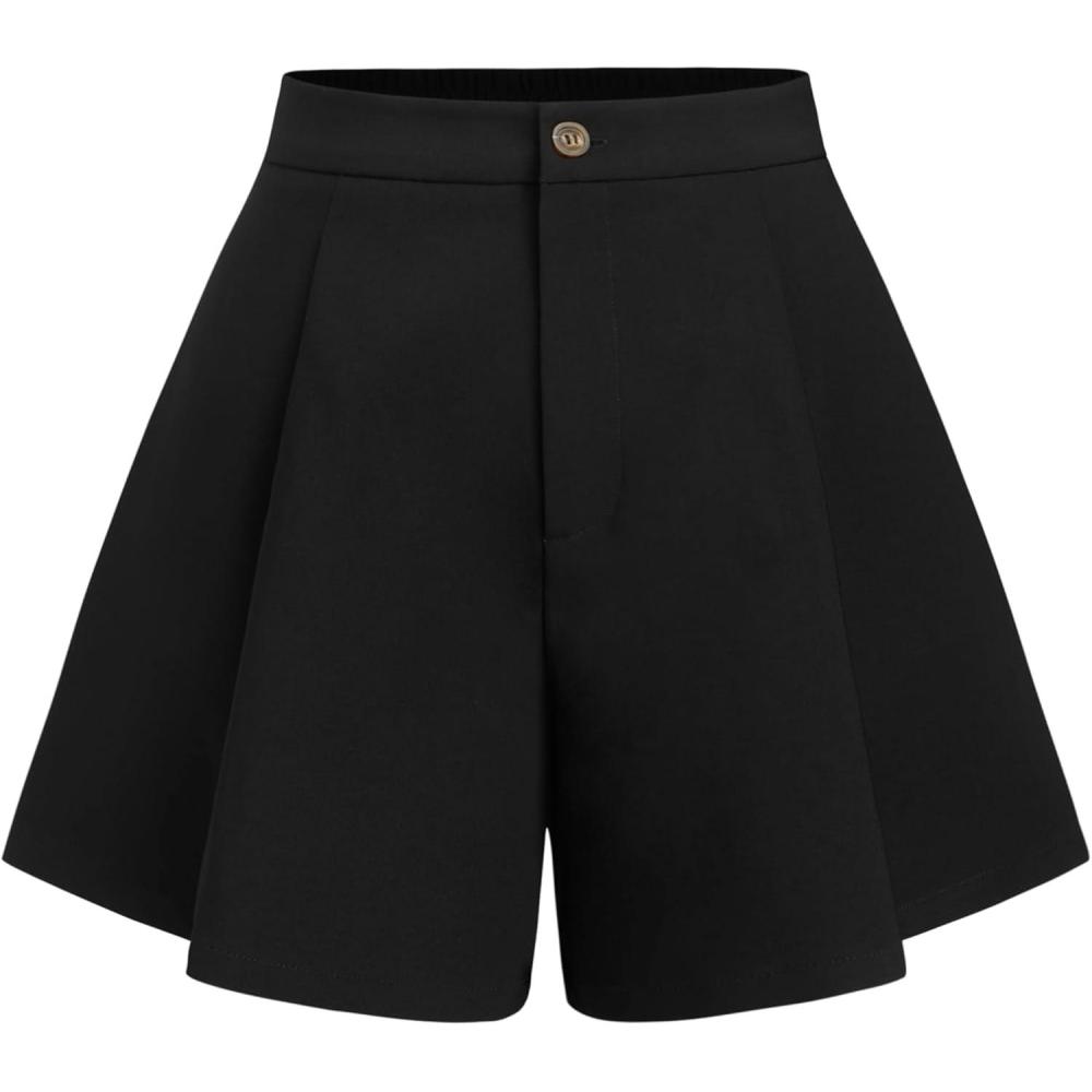 imageCIDER Womens Casual Shorts Pleated A Line Business Shorts with PocketsBlack