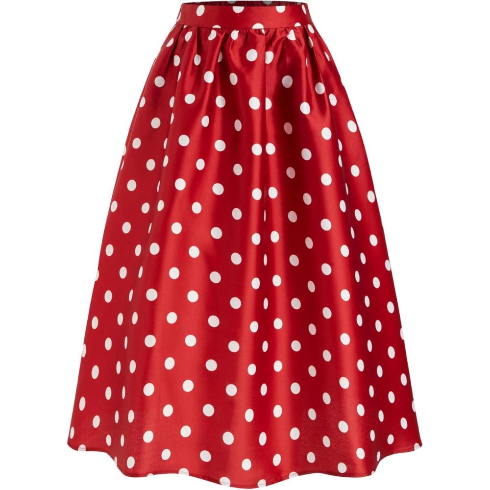 imageCIDER Womens Polka Dot Maxi Skirts A Line Elastic Waisted Elegant Vintage Outfits Casual Skirt 2025 FallRed