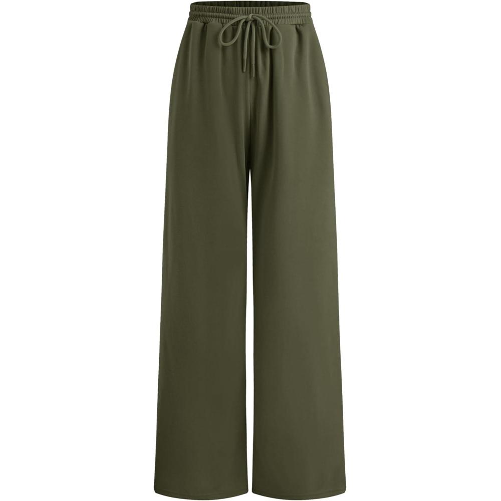 imageCIDER Womens Wide Leg Sweatpants Baggy Drawstring High Waisted Joggers Lounge Sweat Pants with Pockets 2025 FallDark Green