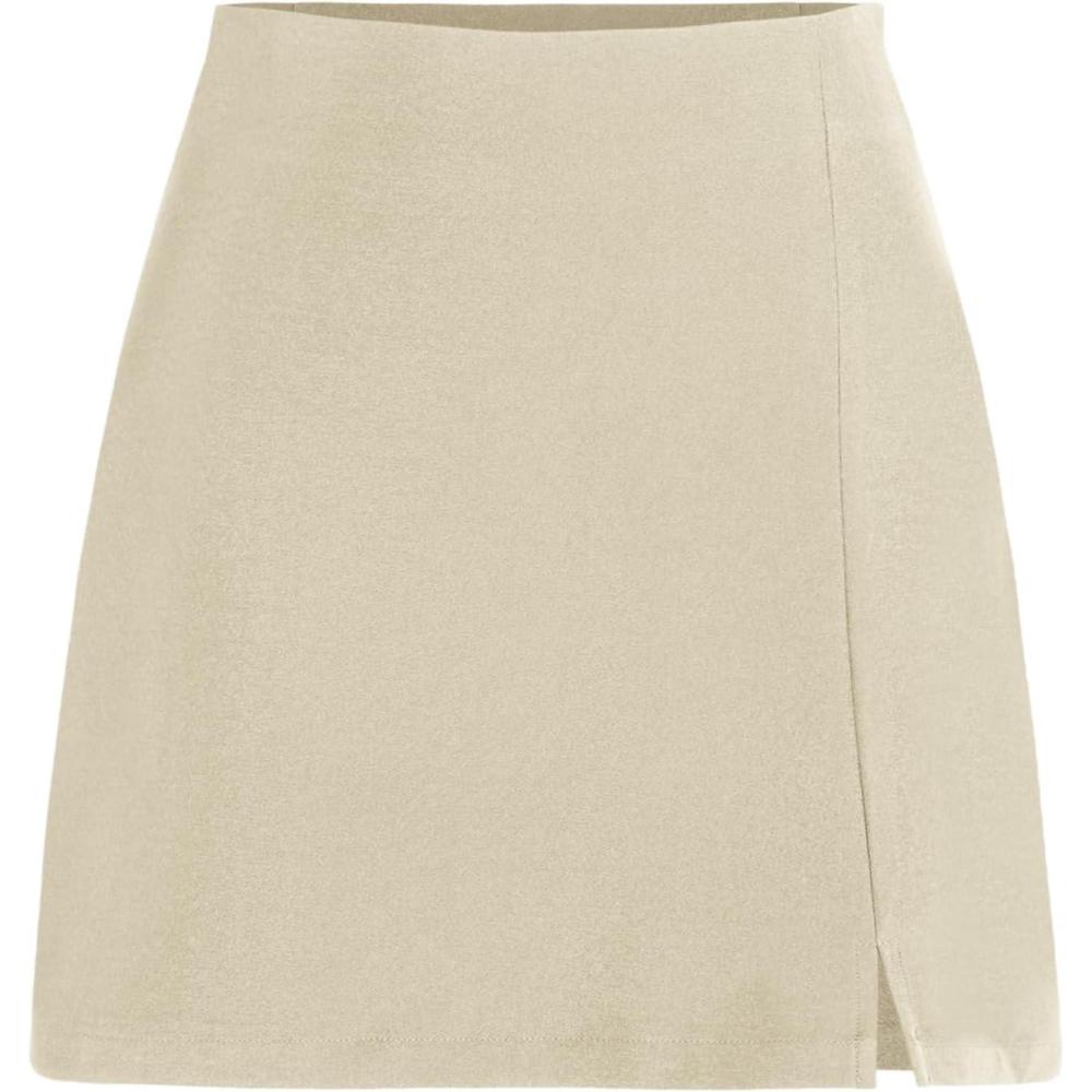 imageCider Mini Skirt High Waist Zip Up Split Bodycon Fitted Party A Line SkirtKhaki