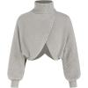 imageCIDER Cropped Sweaters for Women Turtleneck Sweater Long Sleeve Ribbed Knit Lantern Sleeve Pullover Fall Outfits Grey XL