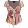 imageCIDER Floral Tops for Women V Neck Short Sleeve Tie Front Summer TopsPink