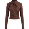 imageCIDER Mock Neck Tops for Women Trendy Ruched Long Sleeve Shirts Solid Basic Tee Slim Fit Fall TopsBrown
