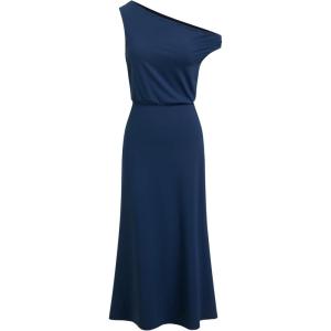 CIDER Elegant One Shoulder Midi Dress Women’s Casual Party Dress(Navy Blue)