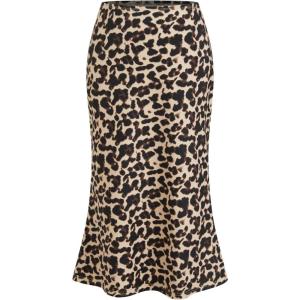 CIDER Leopard Print Midi Skirt Women’s Trendy Casual Elastic Waist Skirt 2025 Fall(Brown)