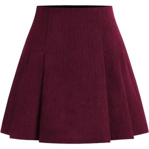 CIDER Mini Skirt Pleated Mid Waist Corduroy Women Short for Women Fall Mini Skirts Trendy(Burgundy)