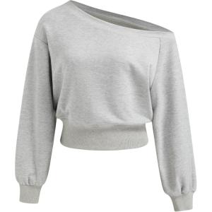 CIDER Off Shoulder Sweatshirt for Women Basic Casual Long Sleeve Pullover Fall Fashion(Grey)