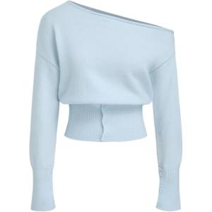 CIDER Off The Shoulder Sweaters for Women Cute Long Sleeve One Shoulder Fall Outfits Knit Pullover Sweater Tops Trendy(Sky Blue)