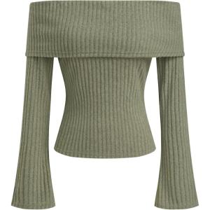 CIDER Off The Shoulder Tops for Women Long Sleeve Going Out Y2K Tops Knit Pullover Fall Outfits Trendy 2025(Green)