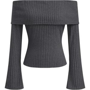 CIDER Off The Shoulder Tops for Women Long Sleeve Going Out Y2K Tops Knit Pullover Fall Outfits Trendy 2025(Grey)