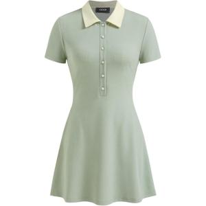 CIDER Polo Dress for Women Buttons Short Sleeve Mini Casual A-Line Dress(Pale Green)