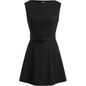 CIDER Sleeveless Dress for Summer Women’s Belted Mini A-Line Casual Party Dress(Black)