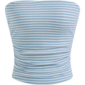 CIDER Summer Striped Tube Tops for Women Sleeveless Casual Strapless Crop Tops Trendy(Blue)