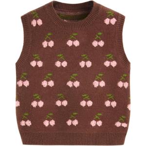 CIDER Sweater Vest Women Sleeveless Cropped Sweaters Cute Graphic Tank Tops Old Money Clothes Fall Outfits(Brown)