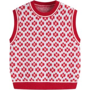 CIDER Sweater Vest Women Sleeveless Cropped Sweaters Cute Graphic Tank Tops Old Money Clothes Fall Outfits(Red)
