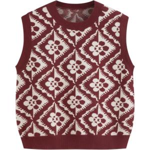 CIDER Sweater Vest Women Sleeveless Cropped Sweaters Cute Graphic Tank Tops Old Money Clothes Fall Outfits(Wine)