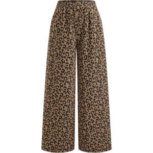 CIDER Women Leopard Print Wide Leg Lounge Pants Elastic Waist Casual Trousers 2025 Fall with Pockets(Brown)