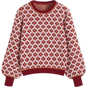 CIDER Women Sweaters Floral Crew Neck Long Sleeve Pullover Sweater Trendy Casual Fall Outfits(Red)
