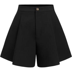 CIDER Womens Casual Shorts Pleated A Line Business Shorts with Pockets(Black)