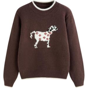 CIDER Women’s Fall Sweaters Long Sleeve Cute Sweaters Bear Graphic Crewneck Soft Knit Casual Cropped Pullover(4-brown)