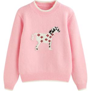 CIDER Women’s Fall Sweaters Long Sleeve Cute Sweaters Bear Graphic Crewneck Soft Knit Casual Cropped Pullover(4-pink)