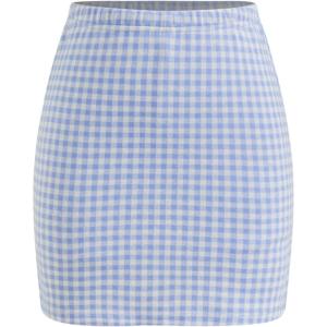 CIDER Womens Gingham Skirts High Waisted Split Hem Mini Skirt(Blue)