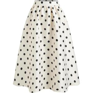 CIDER Womens Polka Dot Maxi Skirts A Line Elastic Waisted Elegant Vintage Outfits Casual Skirt 2025 Fall(Black & White)