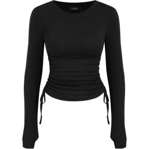 CIDER Womens Ruched Ribbed Top Y2k Fall Fashion Long Sleeve Basic Crop Tops Going Out Trendy Business Casual Outfit(Black)