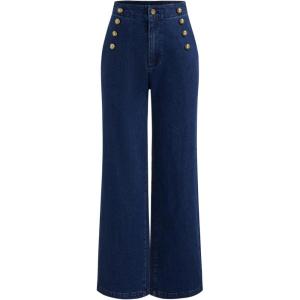 CIDER Womens Straight Leg Jeans High Waist Trendy Fall Fashion Denim Slim Basic Dressy Casual Business Button Pants(Mid Blue)