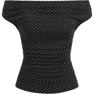 CIDER Women’s Summer Tops Ruched Bowl Neck Polka Dots Tops Trendy(Black)