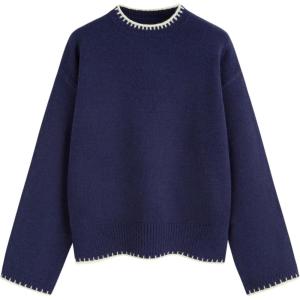 CIDER Womens Sweater Long Sleeve Split Hem Color Block Crew Neck Tops Fall Outfits(Dark Navy)