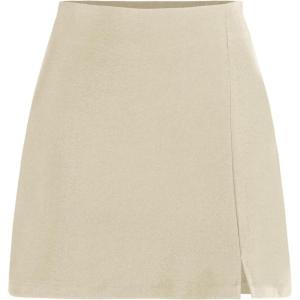Cider Mini Skirt High Waist Zip Up Split Bodycon Fitted Party A Line Skirt(Khaki)