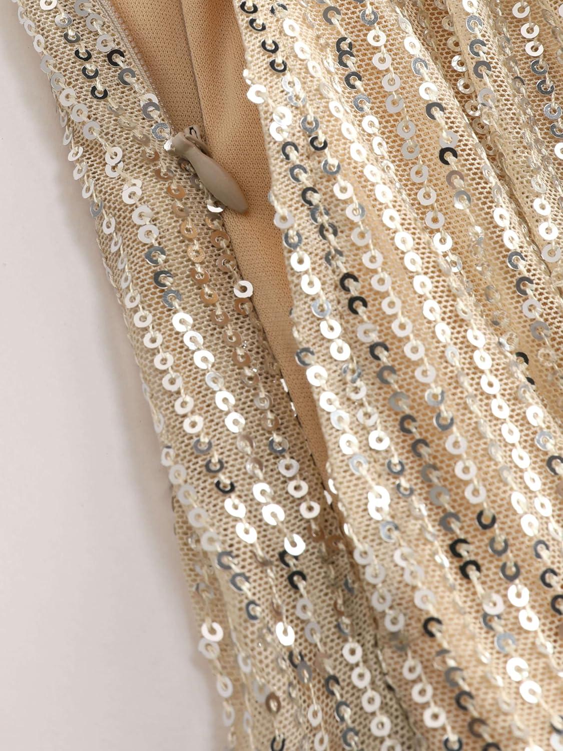 imageCIDER Sequins Mid Waist Straight Leg TrousersChampagne