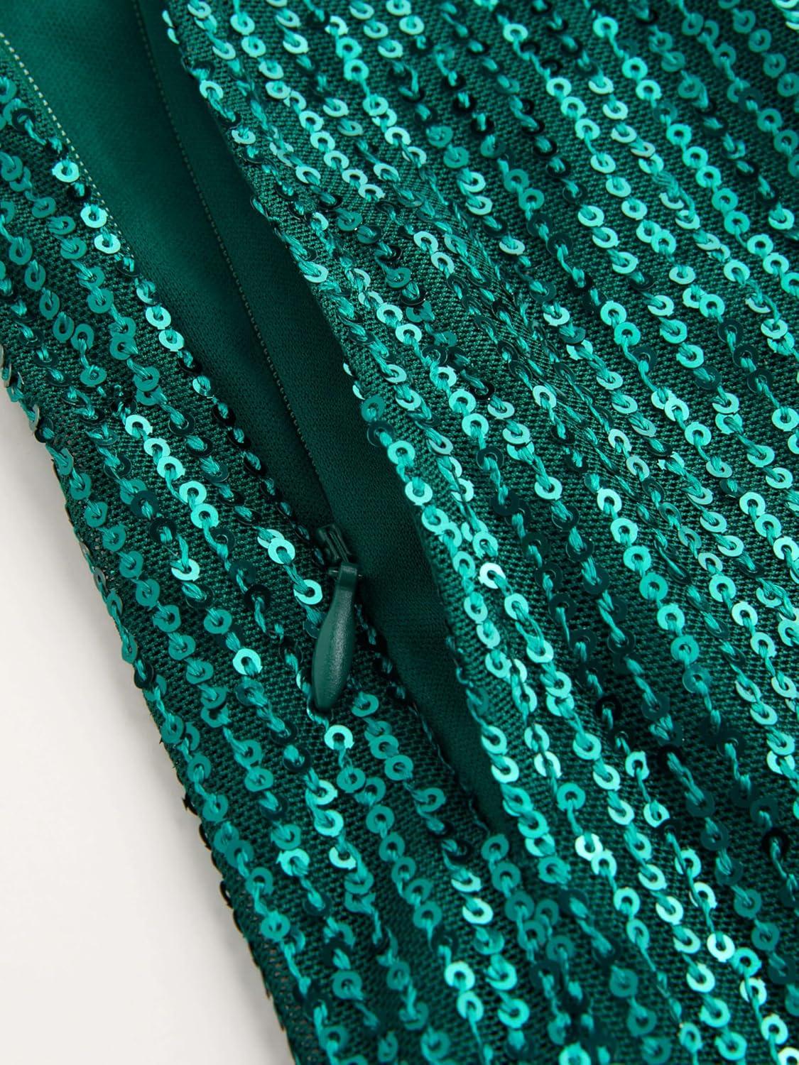 imageCIDER Sequins Mid Waist Straight Leg TrousersDark Green
