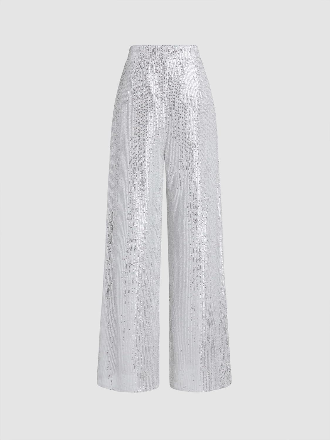 imageCIDER Sequins Mid Waist Straight Leg TrousersSilver