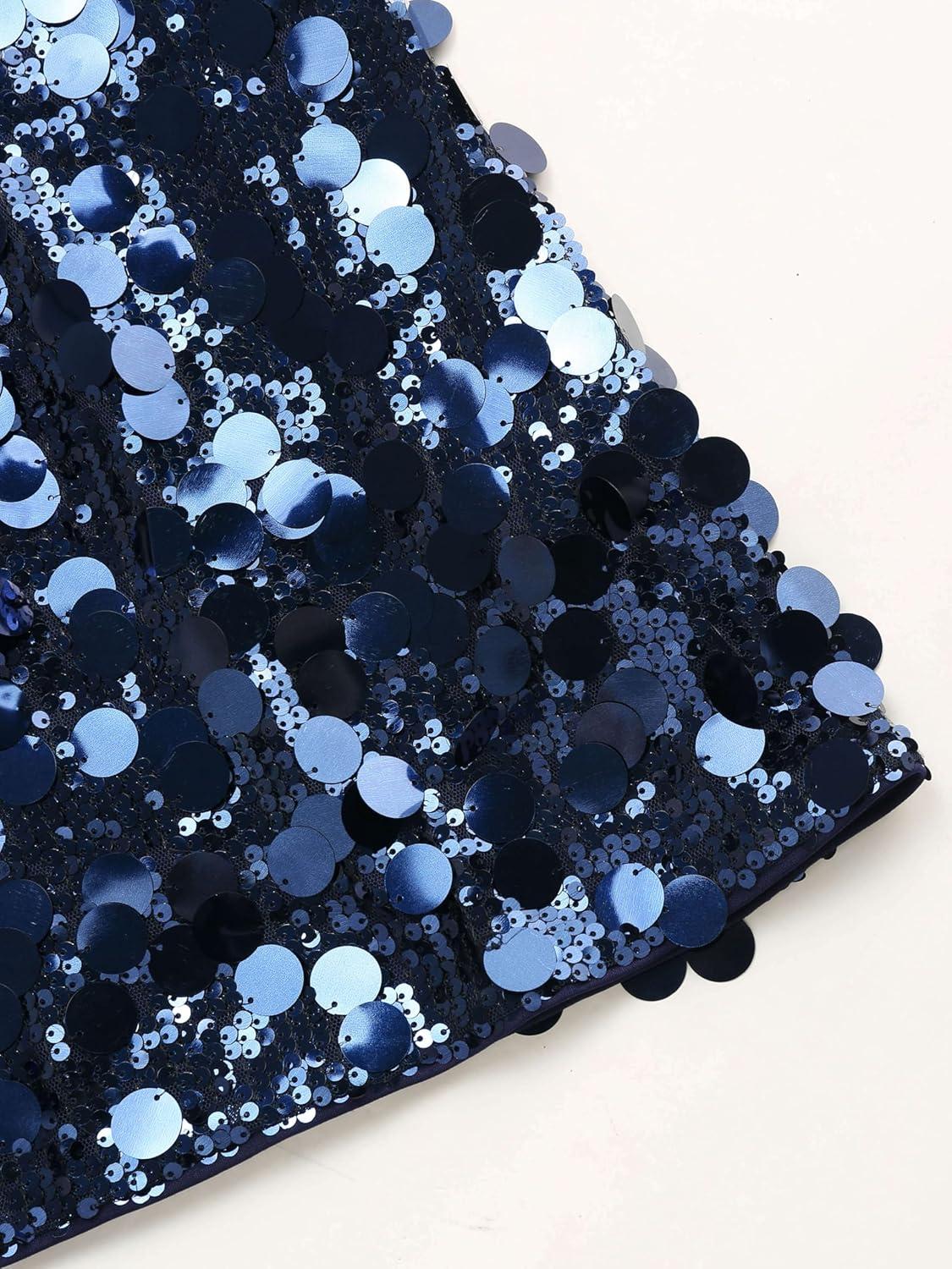 imageCIDER Sequins UNeckline Criss Cross Mini DressBlue