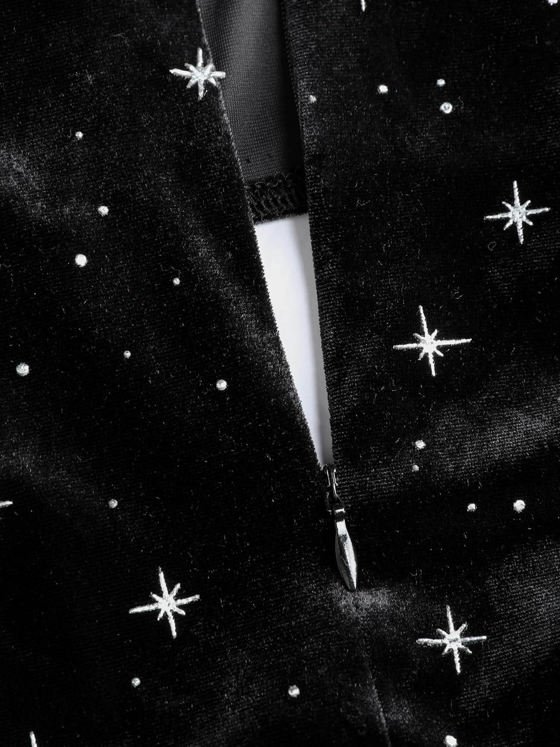 imageCIDER Velvet Star Pattern Bell Sleeve Crop TopBlack