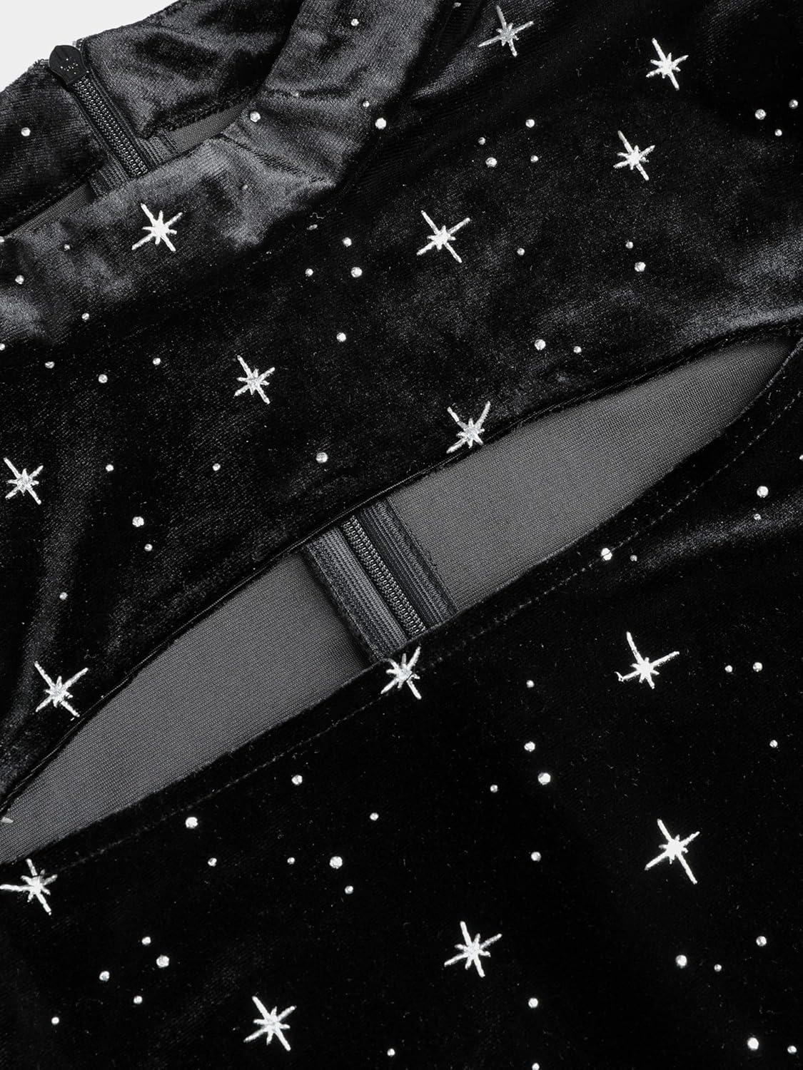 imageCIDER Velvet Star Pattern Bell Sleeve Crop TopBlack