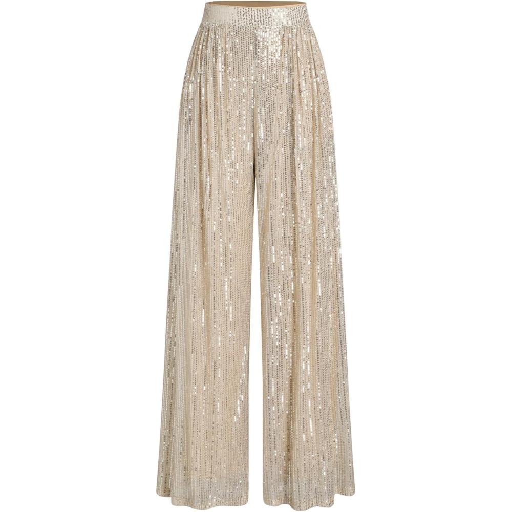 imageCIDER Sequins Mid Waist Straight Leg TrousersChampagne