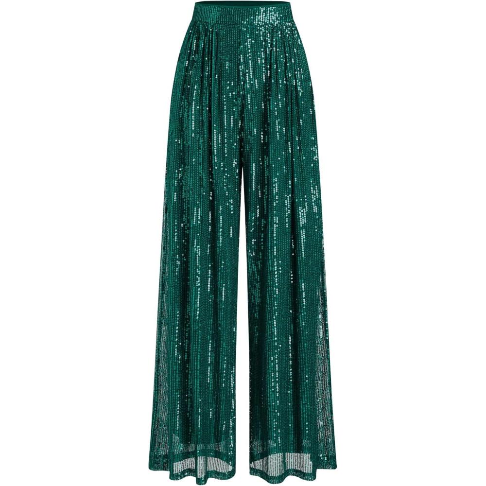 imageCIDER Sequins Mid Waist Straight Leg TrousersDark Green