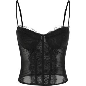 CIDER Lace Sheer Cami Top(Black)
