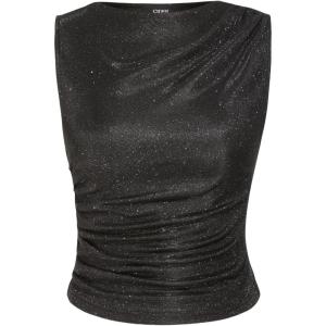 CIDER Round Neck Ruched Glitter Asymmetrical Tank Top(Black)