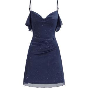 CIDER Sequin Cocktail Dress Homecoming Dresses for Women Ruched Glitter Mini Dress Sparkly Party Dresses(Navy Blue)