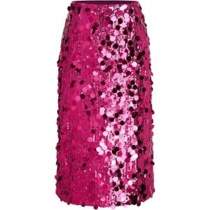 CIDER Sequin Mid Waist Split Midi Skirt(Fushcia)