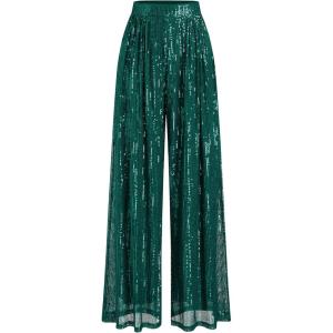 CIDER Sequins Mid Waist Straight Leg Trousers(Dark Green)
