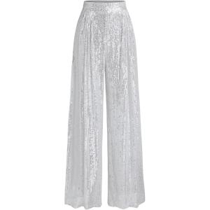 CIDER Sequins Mid Waist Straight Leg Trousers(Silver)
