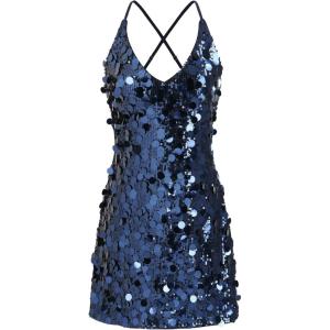 CIDER Sequins U-Neckline Criss Cross Mini Dress(Blue)