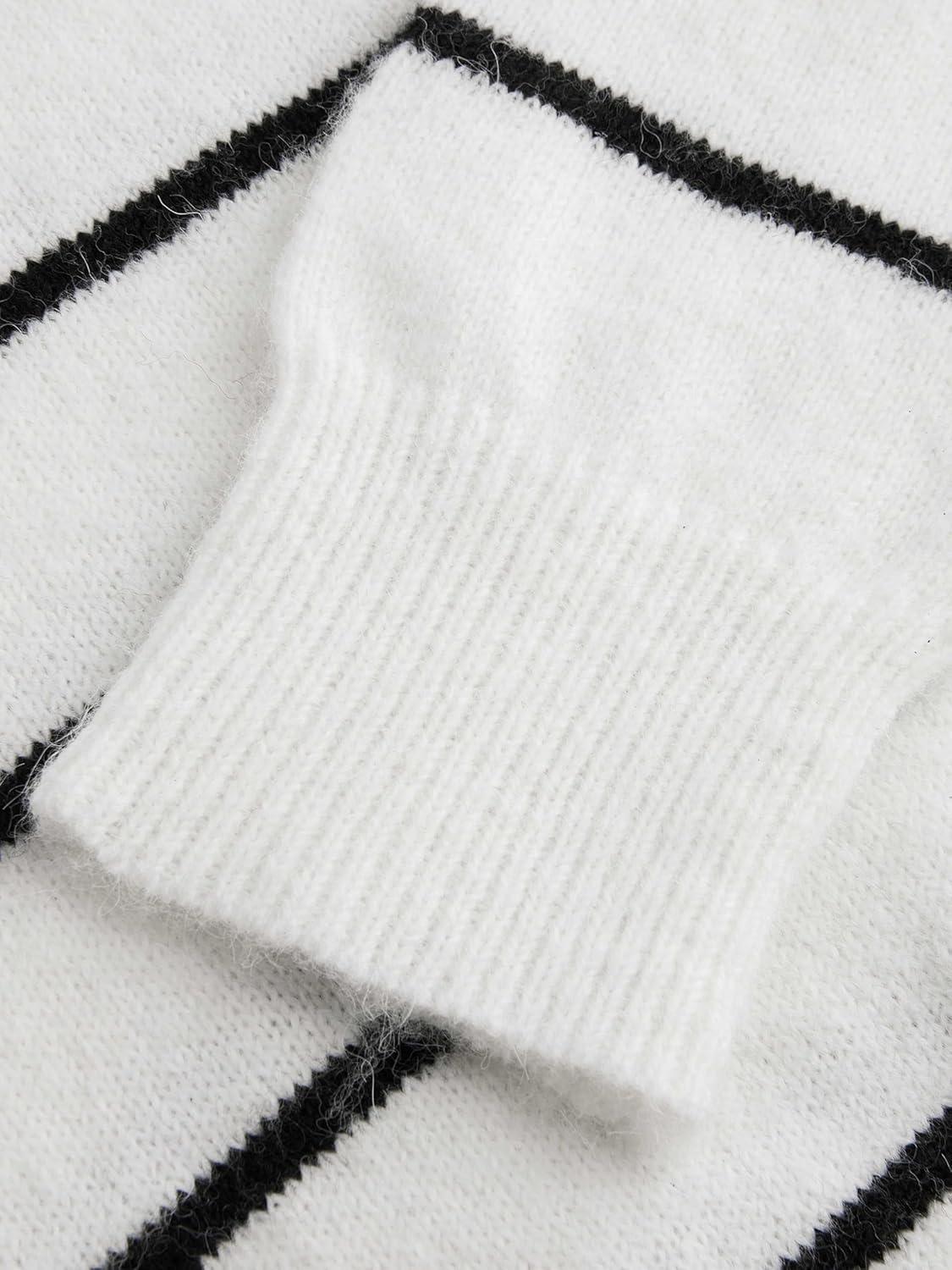 imageCIDER Womens Wool Striped Sweater Collared Long Sleeve Knitted Pullover TopsBeige