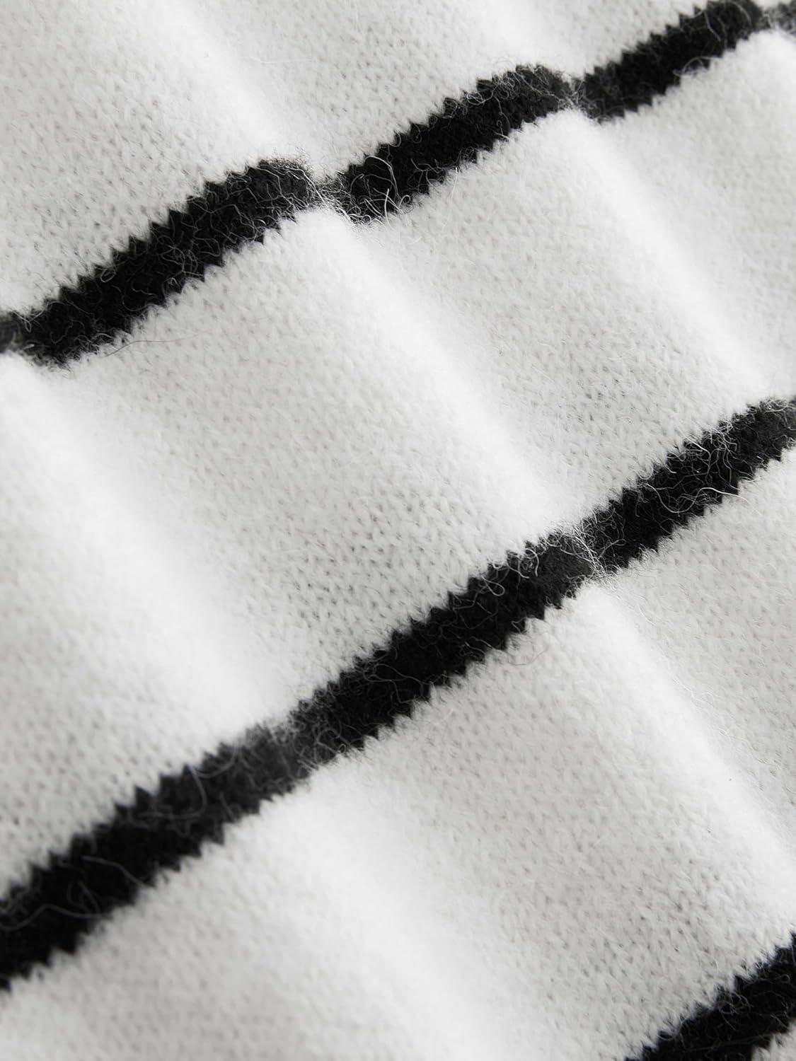 imageCIDER Womens Wool Striped Sweater Collared Long Sleeve Knitted Pullover TopsBeige