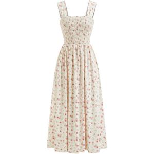 CIDER Womens Floral Summer Dresses Square Neck Sleeveless Midi A Line Casual Sundress(Pink)